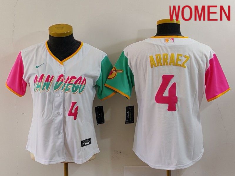 Women San Diego Padres #4 Arraez White City Edition Nike 2024 MLB Jersey style 4->women mlb jersey->Women Jersey